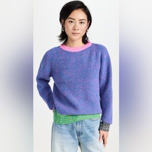 Mara Hoffman Andi Pullover Purple Sweater with Pink Crewneck Trim XXS